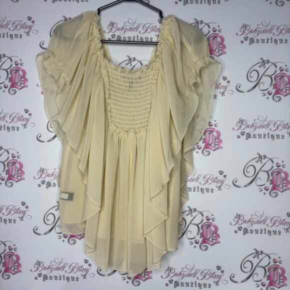 Victoria secret blouse boho crochet ruffle lightweight cream white yellow - Picture 3 of 9